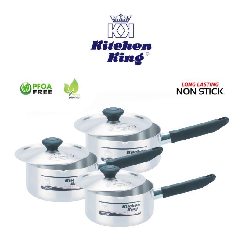 Premium Quality Metal Finish Tempo Sauce Pan Set 6 PCS (Bakelite Handle) ( 16-18-20 CM )